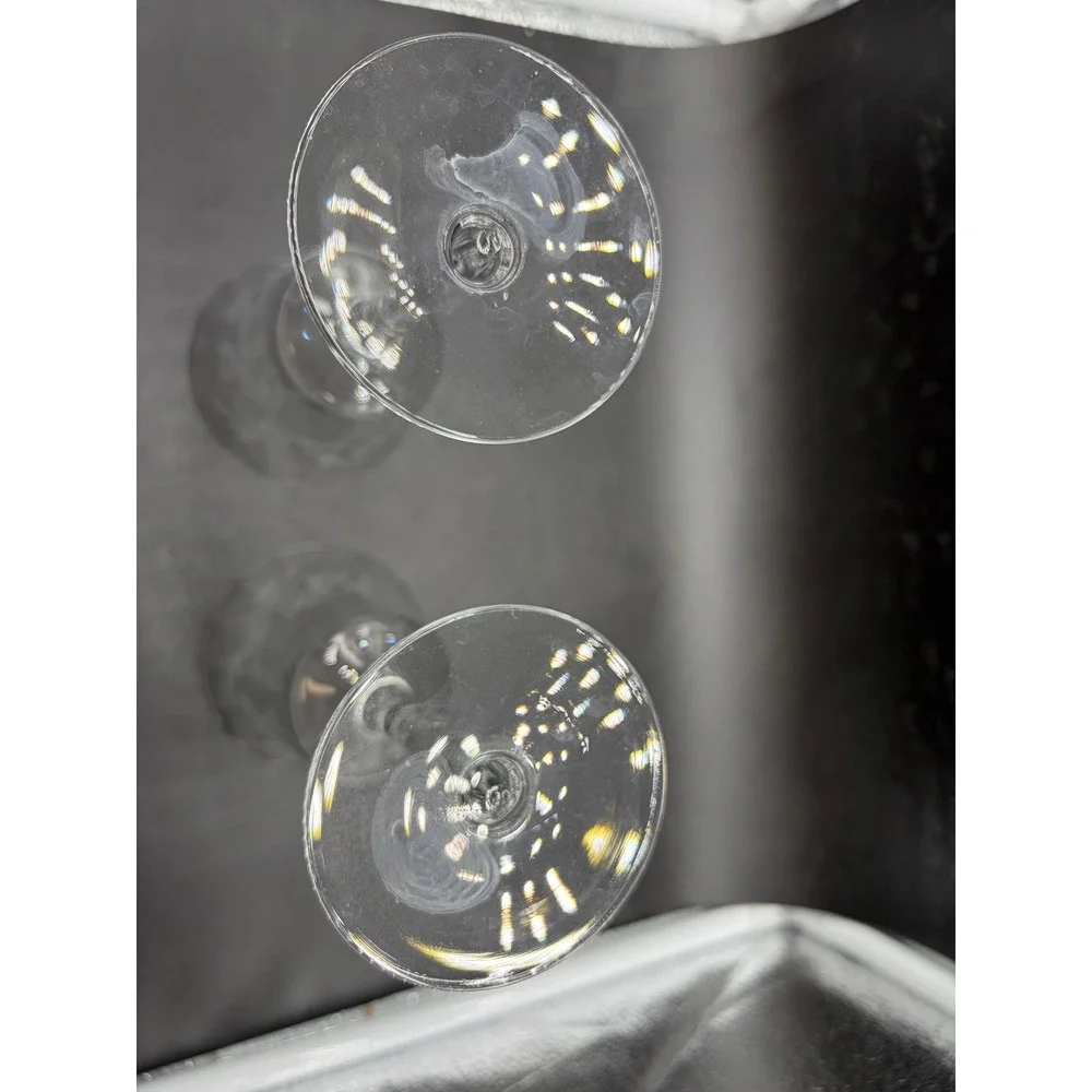 Vintage Etched Floral Crystal Wine Glasses‎ Set of 2 Clear Stemware Leaf Pattern